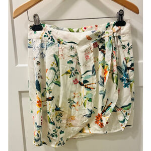 Stradivarius Floral Bird Print Mini wrap Skirt White women Large boho